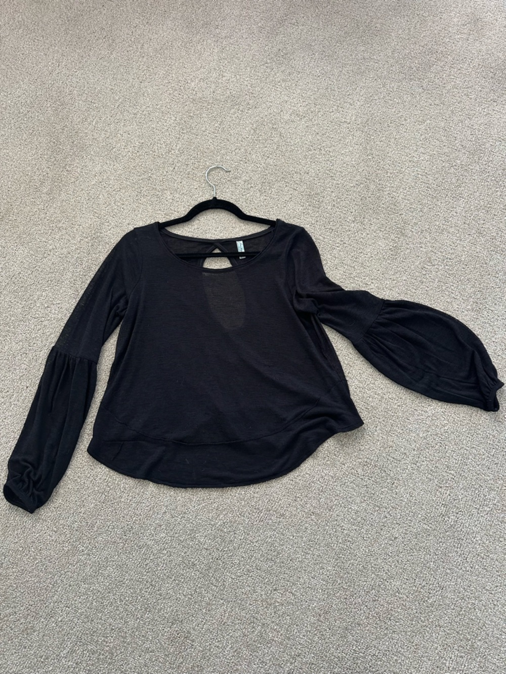 Free People Black Balloon-Sleeve Long-Sleeve Top